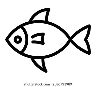 Fish vector icon with fins and tail in a simple outline style. Editable stroke.