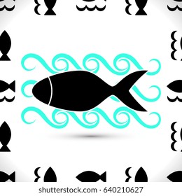Fish Vector Icon Isolated. Black Seafood Logo. Simple Aquatic Animal Silhouette. Fishing Symbol or Black and White Pictogram