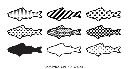 fish vector icon salmon tuna checked stripes polka dot heart valentine christmas cartoon symbol illustration doodle design