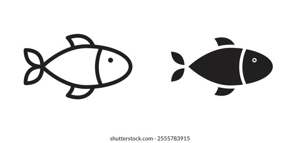 Fish vector icon set in black color.