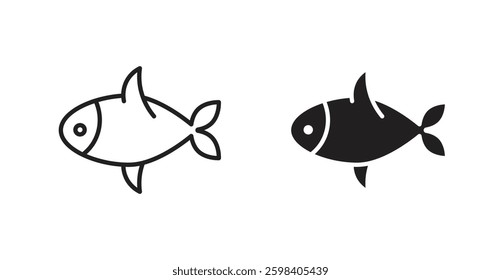 Fish vector icon set in black color.