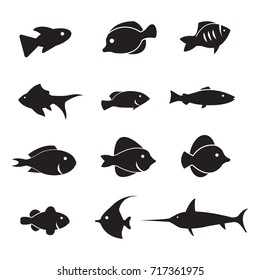 Fish vector icon set isolated on white background, exotic