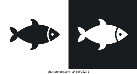 Fish vector icon set in solid black and white color