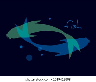 Fish. Vector icon, sign, symbol. Isolated dynamic decorative silhouette.