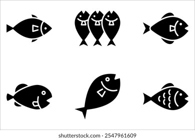 Conjunto de iconos de vectores de peces. Símbolos de pesca sobre fondo blanco