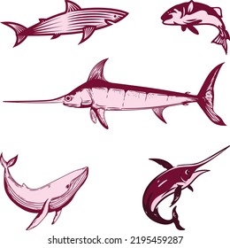 fish vector icons set on white background