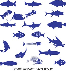 fish vector icons set on white background