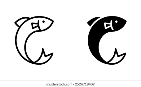 Conjunto de iconos de vectores de peces. Iconos de peces de contorno de Vector. Símbolos de pesca. Iconos de mariscos, Ilustración vectorial sobre fondo blanco