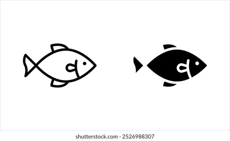 Ícones de vetor de peixe definidos. Ícones de peixe de contorno vetorial. Símbolos de pesca. Ícones de frutos do mar, ilustração vetorial em fundo branco