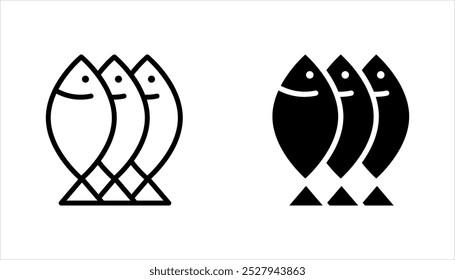 Fish vector icons set. Vector outline fish icons. Fishing symbols. Seafood icons, vector illustration on white background