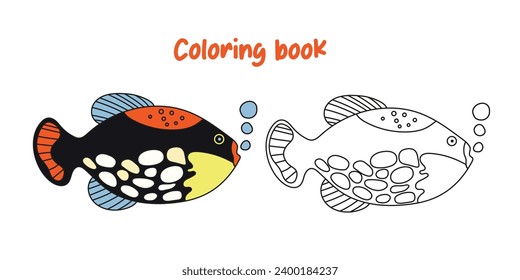Ilustración del vector de peces clipart. Libro de colorear o página de colorear para niños. 