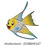 fish, vector illustration of a colorful angelfish in cartoon style. white background.