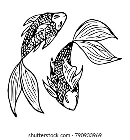 Fish vector illustration. Doodle style. Design, print, decor, textile, paper