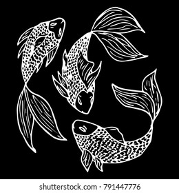 Fish vector illustration. Doodle style. Design, print, decor, textile, paper