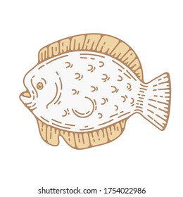 fish vector illustration in engraving style. flat clip art element for logo design. aquarium creature, fishing, pet store.