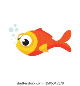 Fish vector illustration with flat cartoon design, red and yellow color combination, isolated on white background, simple, cute and lovely cartoon illustration