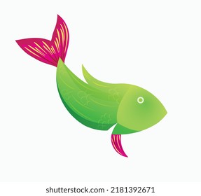 Fish Vector Illustration Green Pink Fish Gradient Fill Beautiful Cute Fish 