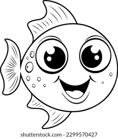Fish vector illustration. Sea animal coloring book or page for children