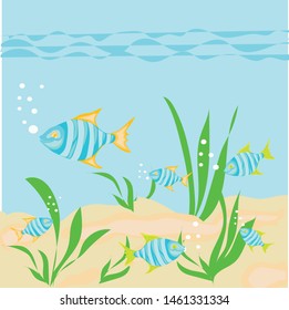 
Fish vector illustration. Vector sea fish isolated on white background. icon or logo. Tropical fish. Kind Cartoon fish smiling. copy space