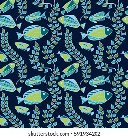 Fish vector illustration. Seamless pattern