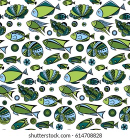 Fish vector illustration. Seamless pattern