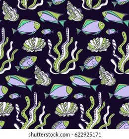 Fish vector illustration. Seamless pattern