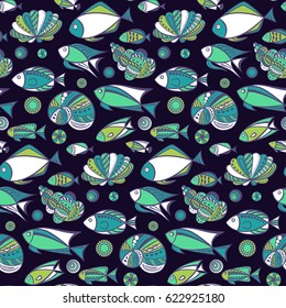 Fish vector illustration. Seamless pattern