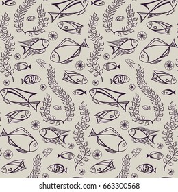 Fish vector illustration. Seamless pattern
