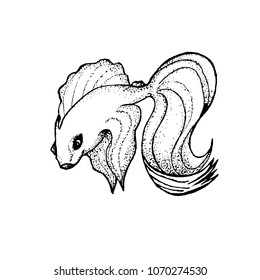 Fish vector illustration of tattoo, artwork, line art