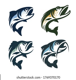 Fish vector illustration. Trout, Pike, Perch, Catfish on a white background.