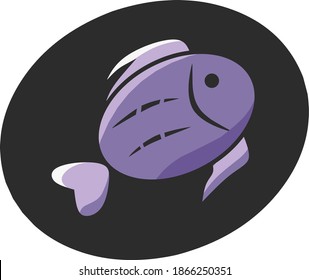 fish, vector illustration of whimsy fish with purple color, minimalist flat design