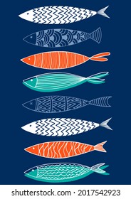 Fish vector illustration.Hand drawn pattern.

