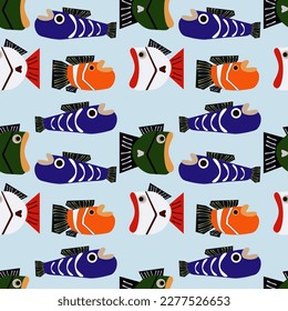 Fish vector ilustration seamless patern.Great for textile,fabric,wrapping paper,and any print.Vintages style.