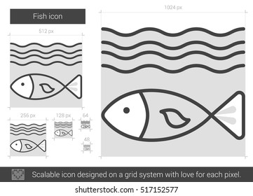 Fish vector line icon isolated on white background. Fish line icon for infographic, website or app. Scalable icon designed on a grid system.