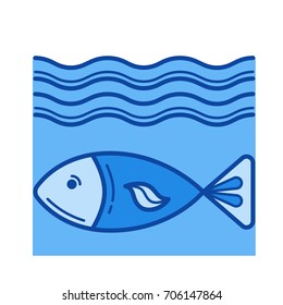 Fish vector line icon isolated on white background. Fish line icon for infographic, website or app. Blue icon designed on a grid system.