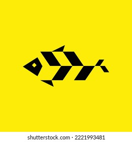 Fisch-Vektorlogo aus geometrischen Formen. Logo für Restaurant, Essen, Mahlzeiten, kulinarische Themen, Meeresfrüchte und Aquarium.