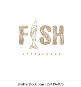 fish vector logo. Restaurant bar. Sample design concept. vintage style. Template