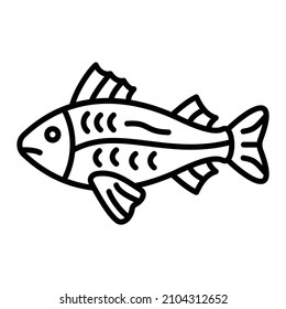 Fish Vector Outline Icon Isolated On White Background
