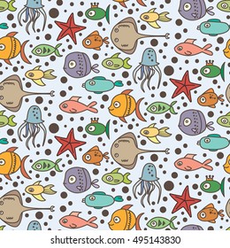 Fish vector pattern. Color illustration