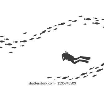 Fish vector scooba drive on white background.