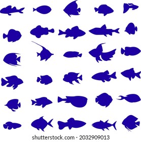 Fish vector silhouette flat icon collection set