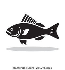 Diseño de ilustración de silueta de Vector de pescado aislado sobre fondo blanco. Minimalista Negro Silueta de pescado, tipo de logotipo, Vector de ilustración de diseño de camiseta.