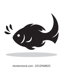 Fish vector silhouette illustration design isolated on white background. Minimalist Black Silhouette of fish, Logo type, Tee shirt design illustration vector.