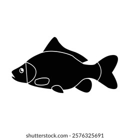 Fish vector silhouette illustration isolated on white background. Minimalist Black fish silhouette, logotype, t-shirt illustration vector.