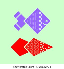 Fish vector uses a two-dimensional drawing design, background pattern
