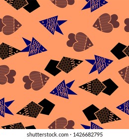 Fish vector uses a two-dimensional drawing design, background pattern