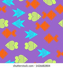 Fish vector uses a two-dimensional drawing design, background pattern
