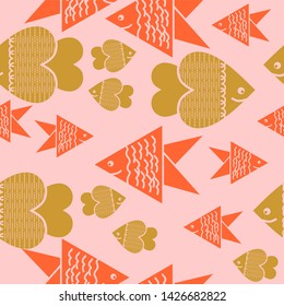 Fish vector uses a two-dimensional drawing design, background pattern
