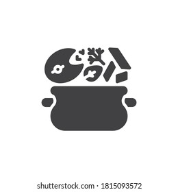 Fish and vegetable soup vector icon. filled flat sign for mobile concept and web design. Fish soup recipe glyph icon. Symbol, logo illustration. Vector graphics