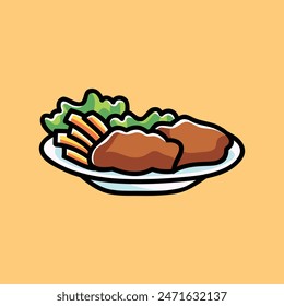 Fish and Vegetables Vector Cartoon Illustration. Food Icon Concept Isolated Premium Vector. Flat Cartoon Concept. Cute Doodle Cartoon Illustration Style. Suitable for Any Project
